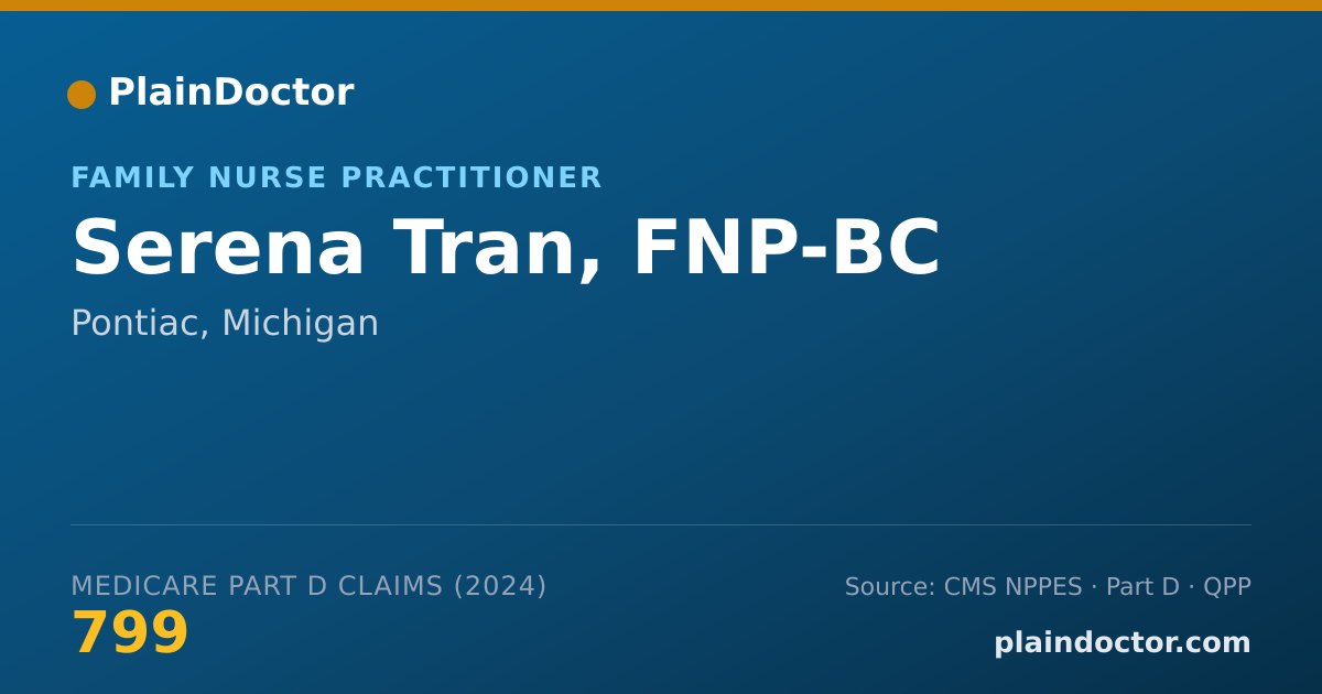 Shareable card for Serena Tran, FNP-BC - Family Nurse Practitioner, Pontiac, MI