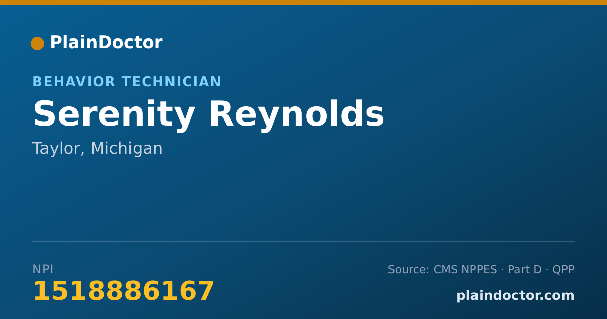 Shareable card for Serenity Reynolds - Behavior Technician, Taylor, MI