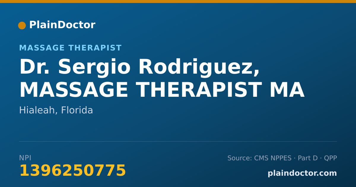 Shareable card for Sergio Rodriguez, MASSAGE THERAPIST MA - Massage Therapist, Hialeah, FL