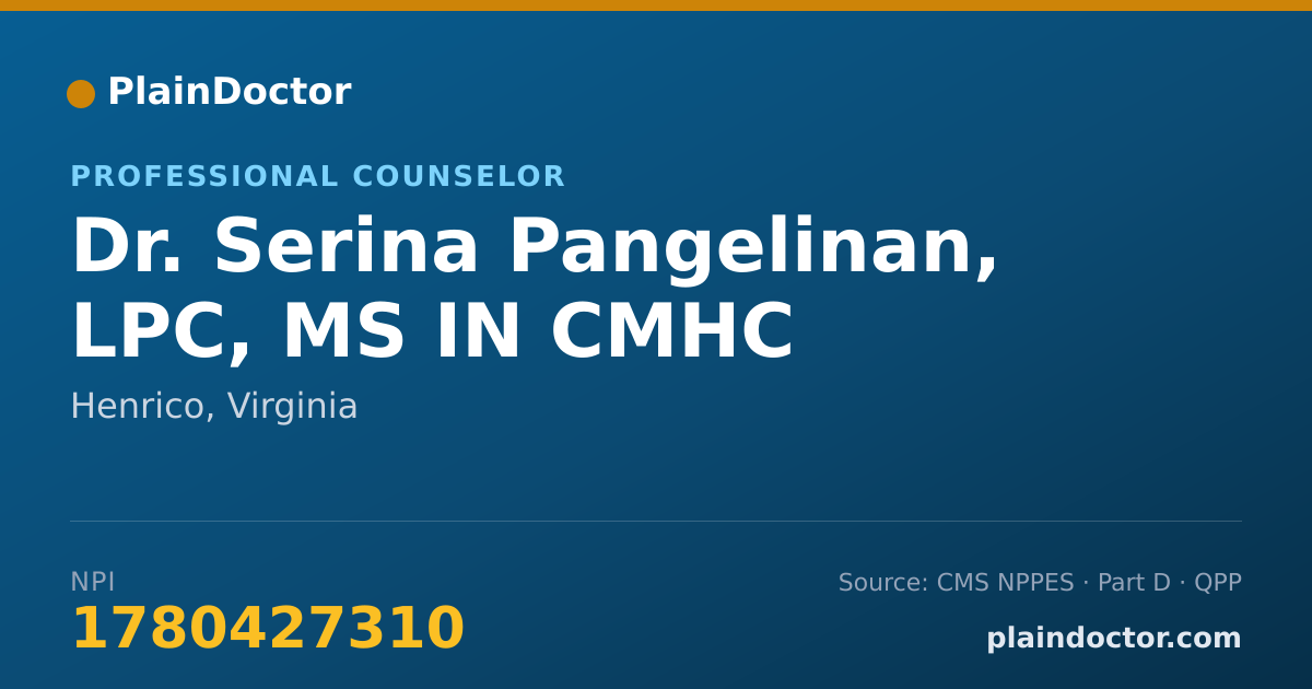 Shareable card for Serina Pangelinan, LPC, MS IN CMHC - Professional Counselor, Henrico, VA