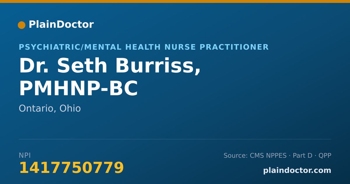 Shareable card for Seth Burriss, PMHNP-BC - Psychiatric/Mental Health Nurse Practitioner, Ontario, OH