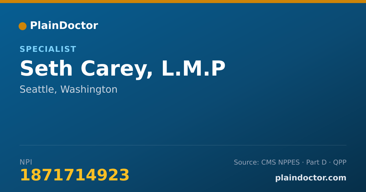 Shareable card for Seth Carey, L.M.P - Specialist, Seattle, WA