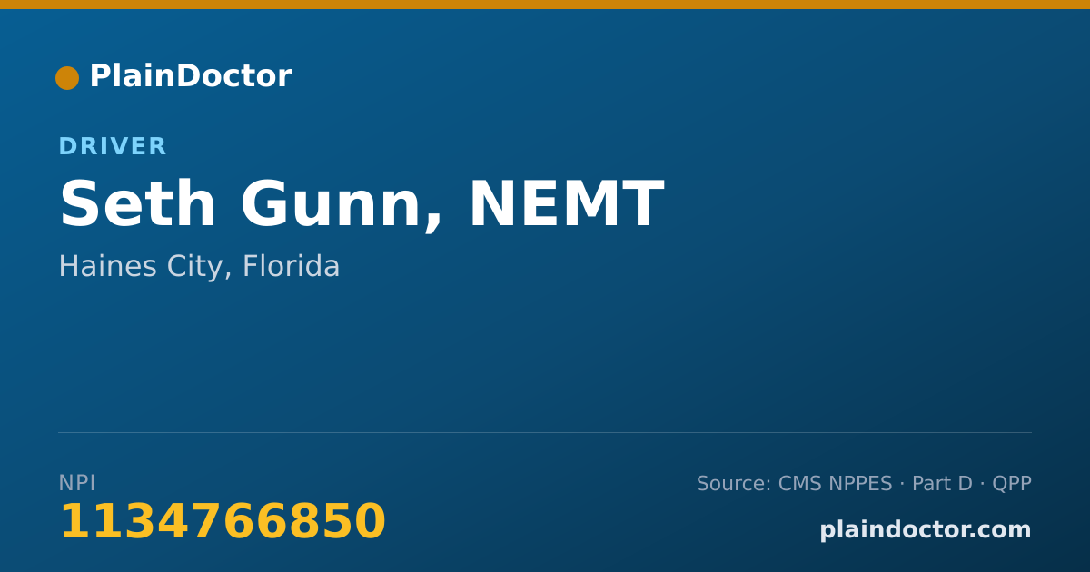 Shareable card for Seth Gunn, NEMT - Driver, Haines City, FL