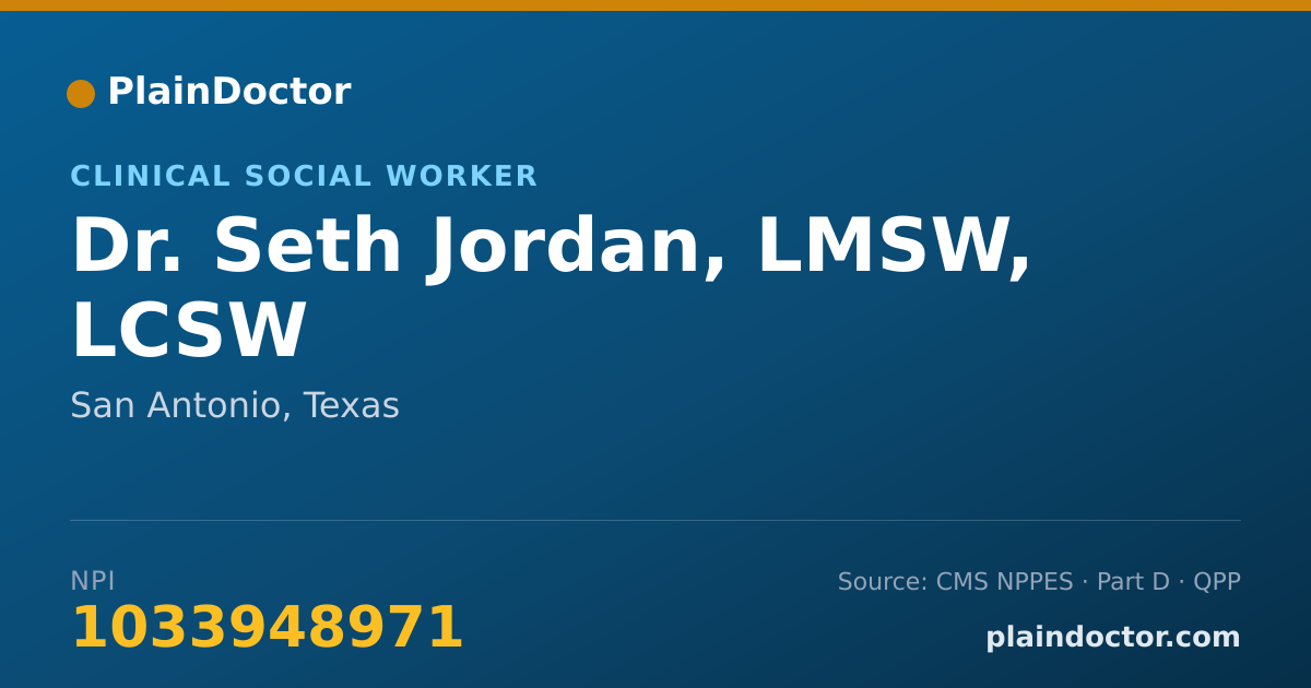 Shareable card for Seth Jordan, LMSW, LCSW - Clinical Social Worker, San Antonio, TX
