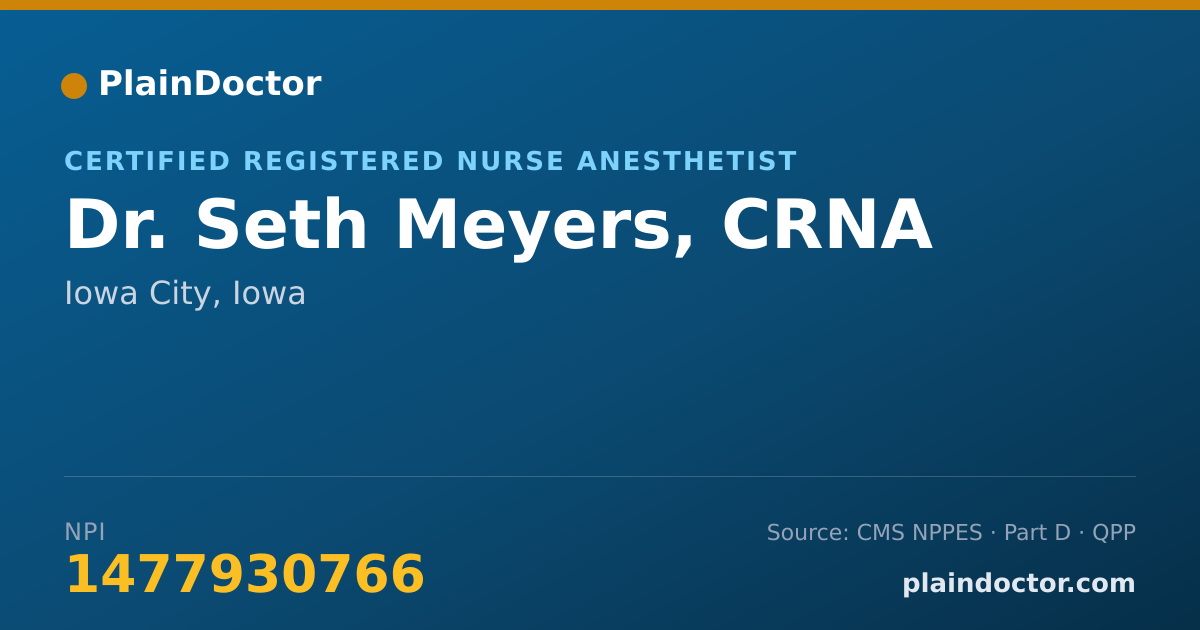Shareable card for Seth Meyers, CRNA - Certified Registered Nurse Anesthetist, Iowa City, IA