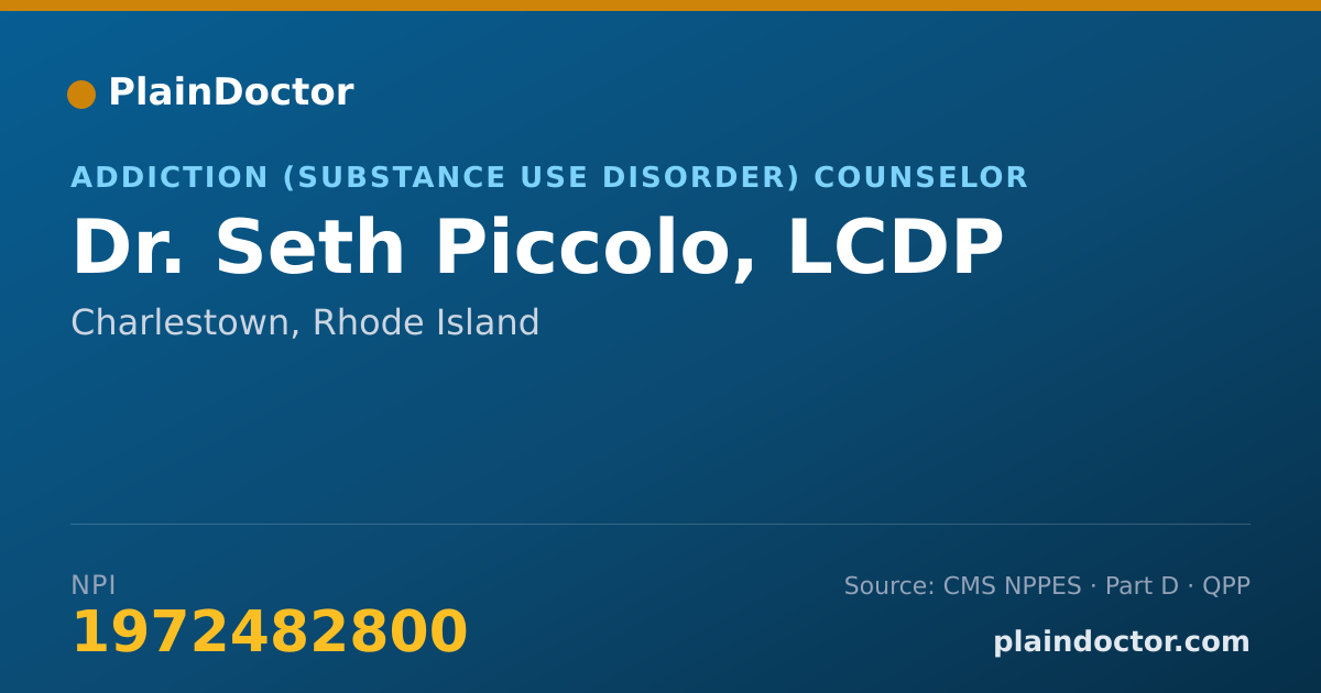 Shareable card for Seth Piccolo, LCDP - Addiction (Substance Use Disorder) Counselor, Charlestown, RI