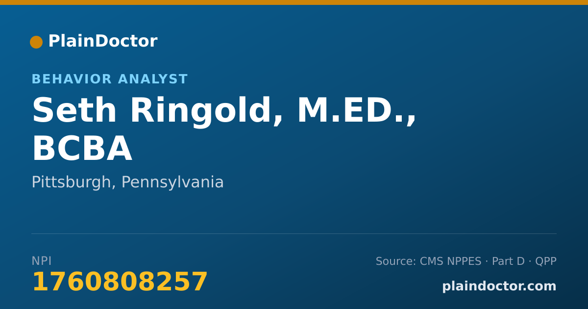 Shareable card for Seth Ringold, M.ED., BCBA - Behavior Analyst, Pittsburgh, PA