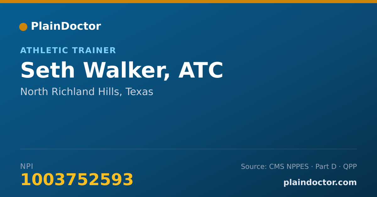 Shareable card for Seth Walker, ATC - Athletic Trainer, North Richland Hills, TX