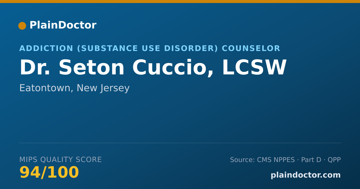 Shareable card for Seton Cuccio, LCSW - Addiction (Substance Use Disorder) Counselor, Eatontown, NJ