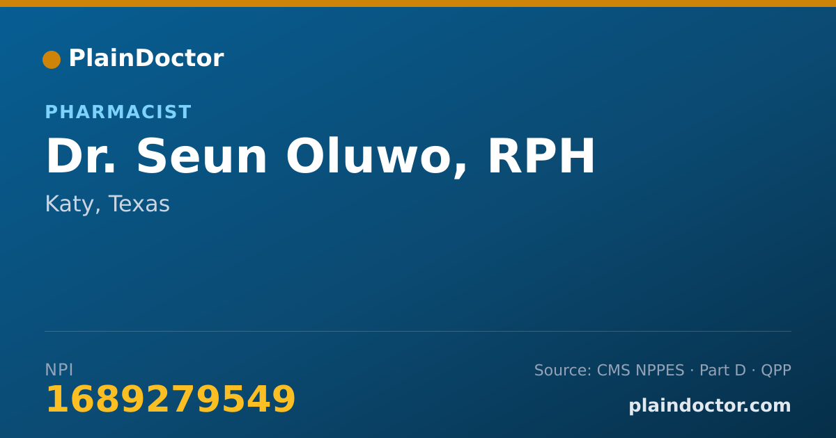 Shareable card for Seun Oluwo, RPH - Pharmacist, Katy, TX