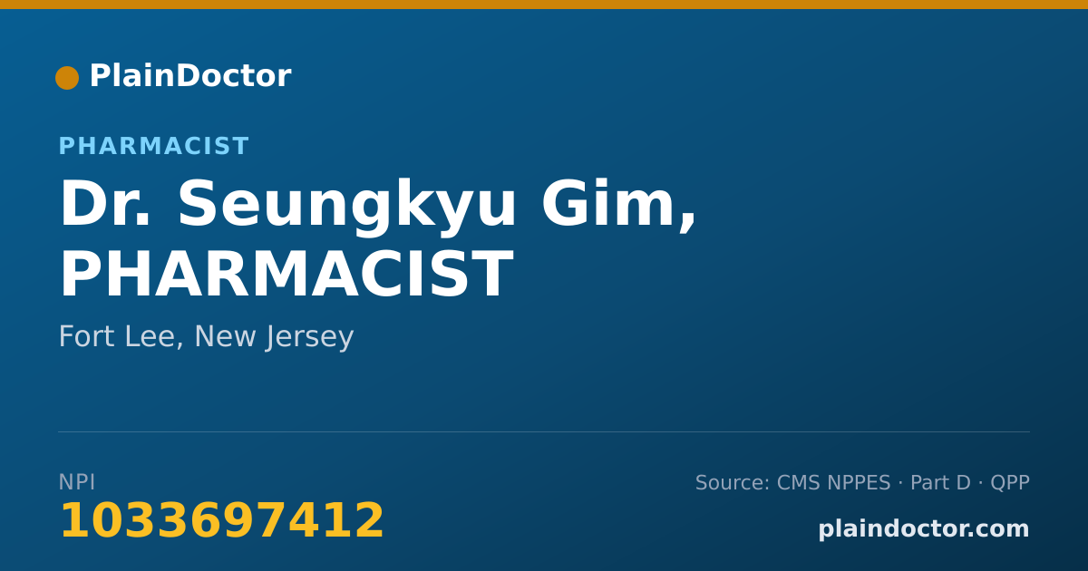 Shareable card for Seungkyu Gim, PHARMACIST - Pharmacist, Fort Lee, NJ