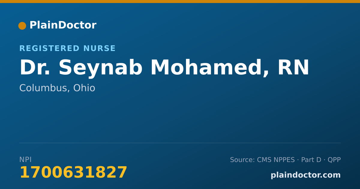 Shareable card for Seynab Mohamed, RN - Registered Nurse, Columbus, OH