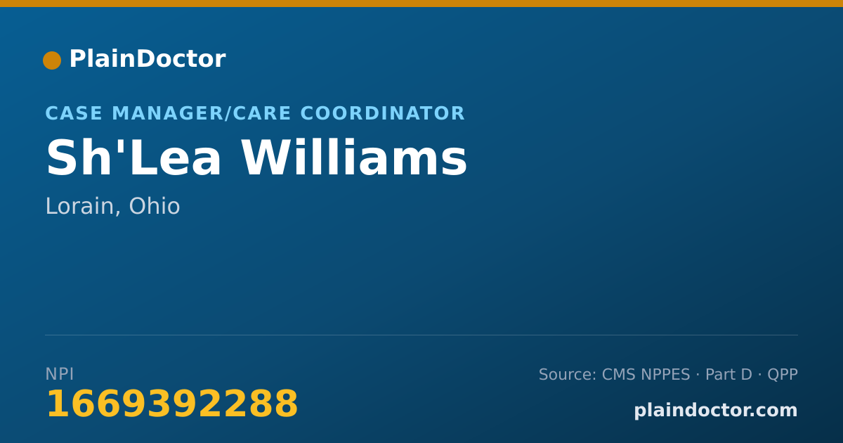 Shareable card for Sh'Lea Williams - Case Manager/Care Coordinator, Lorain, OH