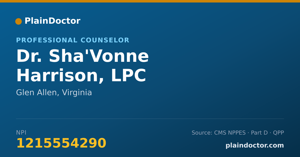 Shareable card for Sha'Vonne Harrison, LPC - Professional Counselor, Glen Allen, VA