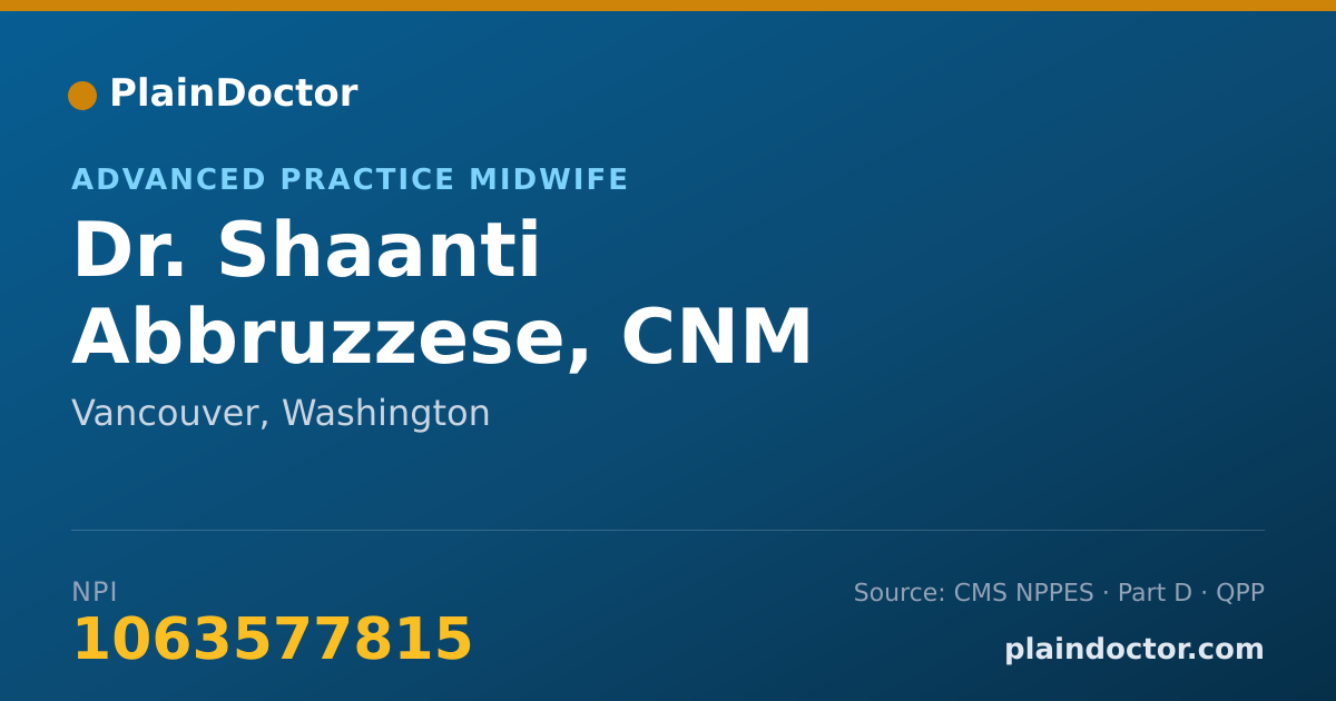 Shareable card for Shaanti Abbruzzese, CNM - Advanced Practice Midwife, Vancouver, WA