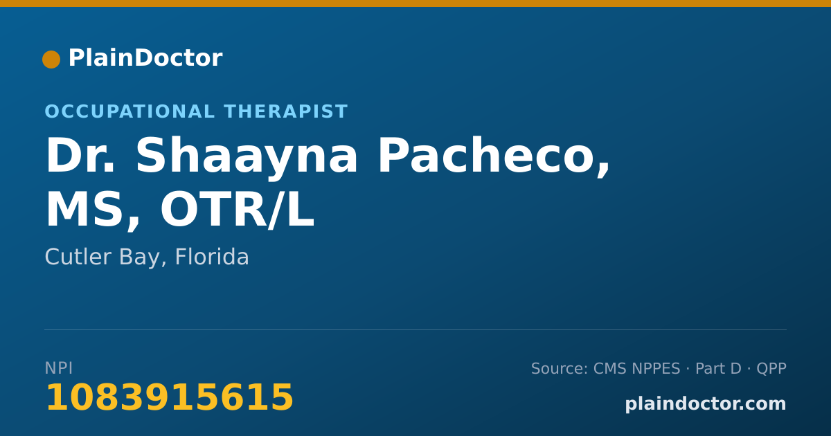 Shareable card for Shaayna Pacheco, MS, OTR/L - Occupational Therapist, Cutler Bay, FL