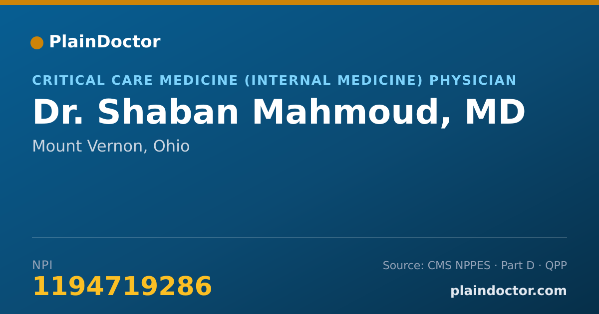 Shareable card for Shaban Mahmoud, MD - Critical Care Medicine (Internal Medicine) Physician, Mount Vernon, OH