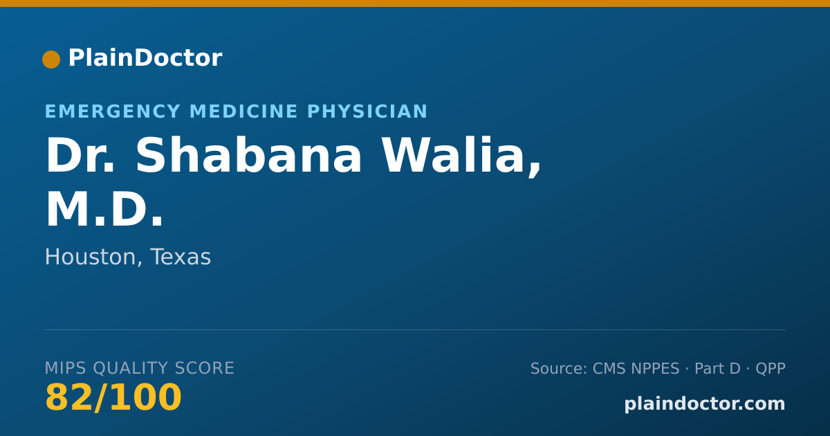 Shareable card for Shabana Walia, M.D. - Emergency Medicine Physician, Houston, TX