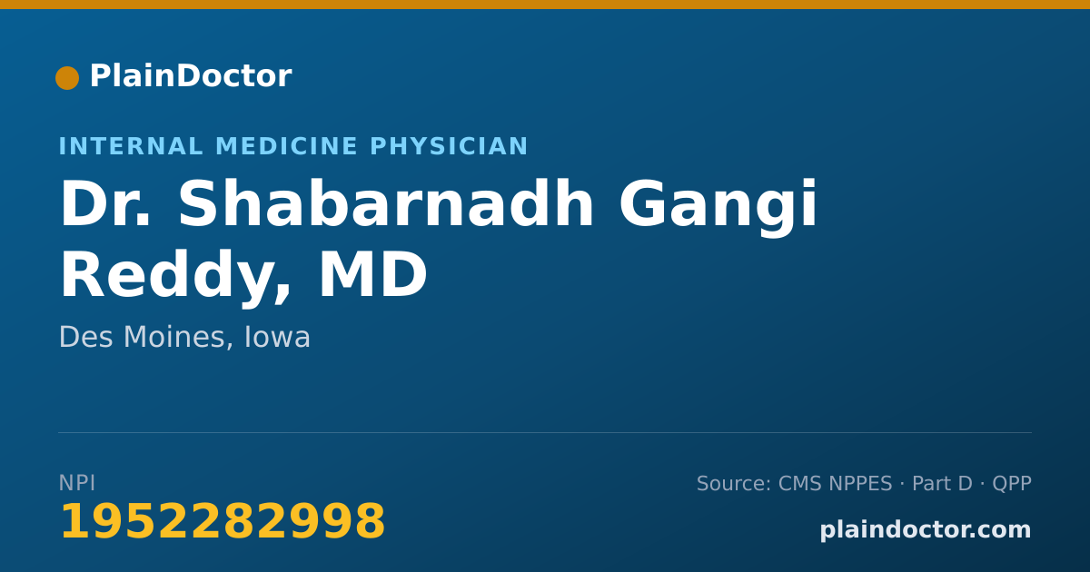 Shareable card for Shabarnadh Gangi Reddy, MD - Internal Medicine Physician, Des Moines, IA