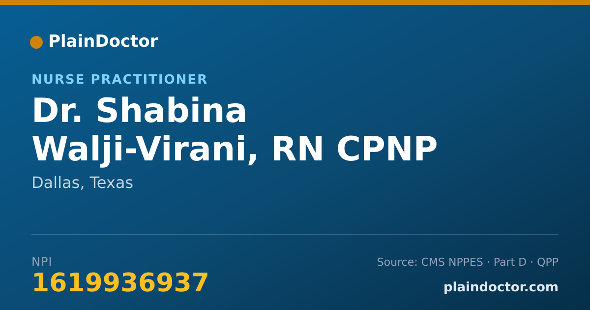 Shareable card for Shabina Walji-Virani, RN  CPNP - Nurse Practitioner, Dallas, TX