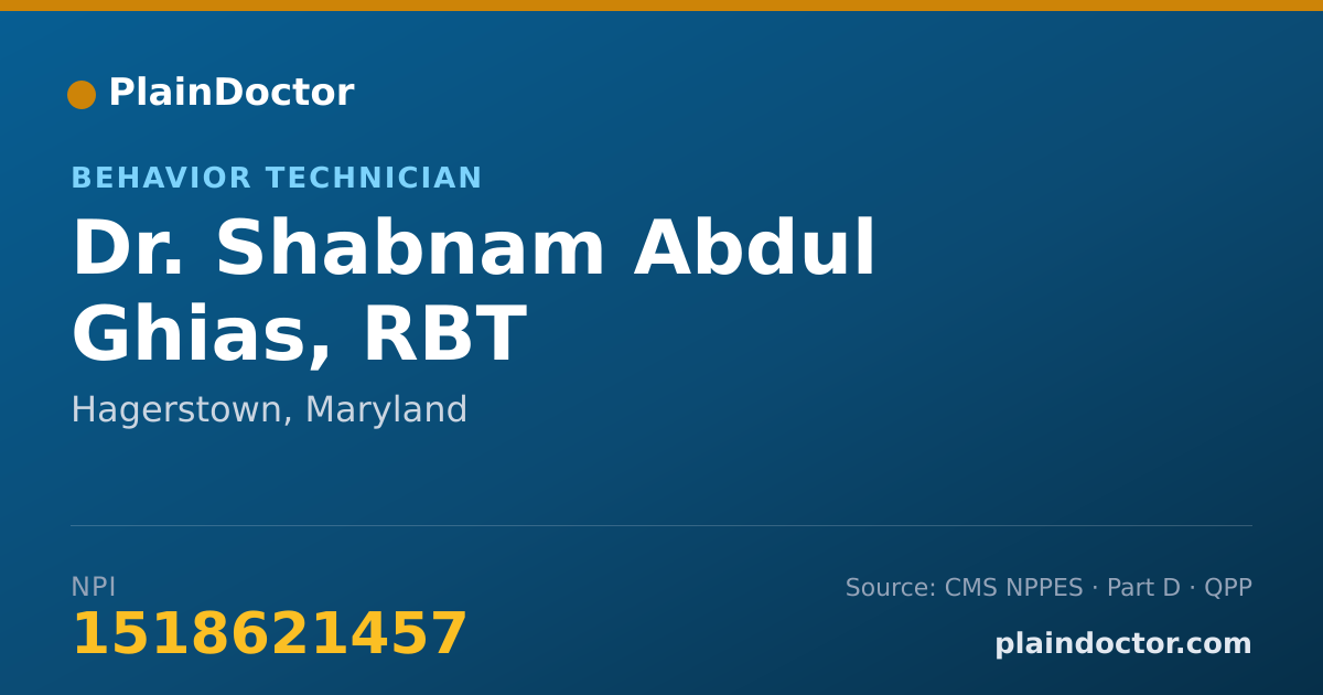 Shareable card for Shabnam Abdul Ghias, RBT - Behavior Technician, Hagerstown, MD