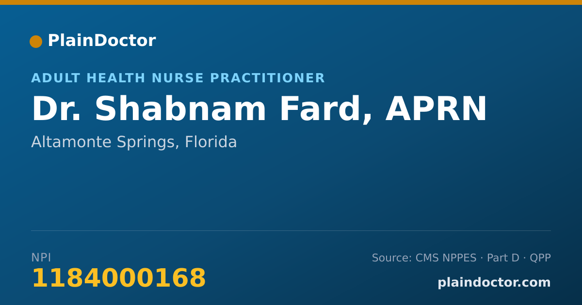 Shareable card for Shabnam Fard, APRN - Adult Health Nurse Practitioner, Altamonte Springs, FL
