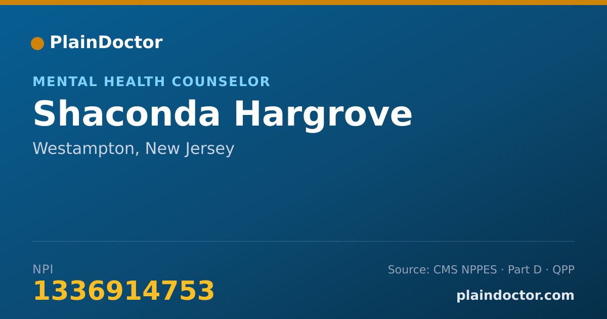 Shareable card for Shaconda Hargrove - Mental Health Counselor, Westampton, NJ