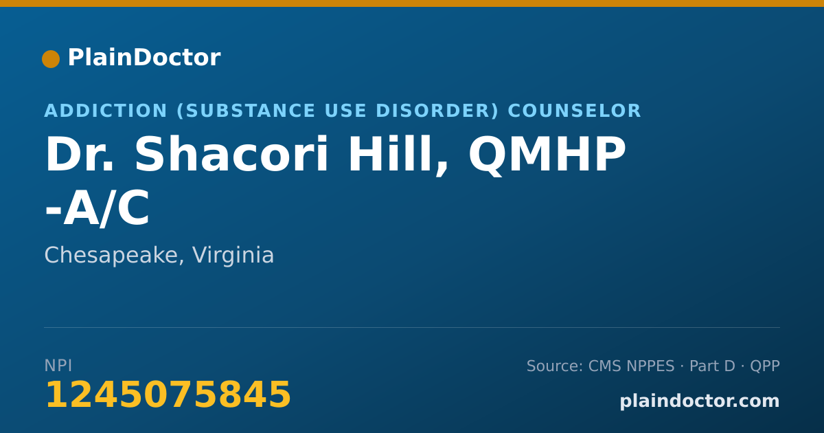 Shareable card for Shacori Hill, QMHP -A/C - Addiction (Substance Use Disorder) Counselor, Chesapeake, VA