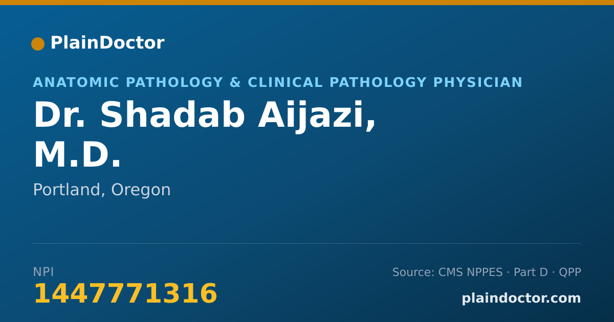 Shareable card for Shadab Aijazi, M.D. - Anatomic Pathology & Clinical Pathology Physician, Portland, OR