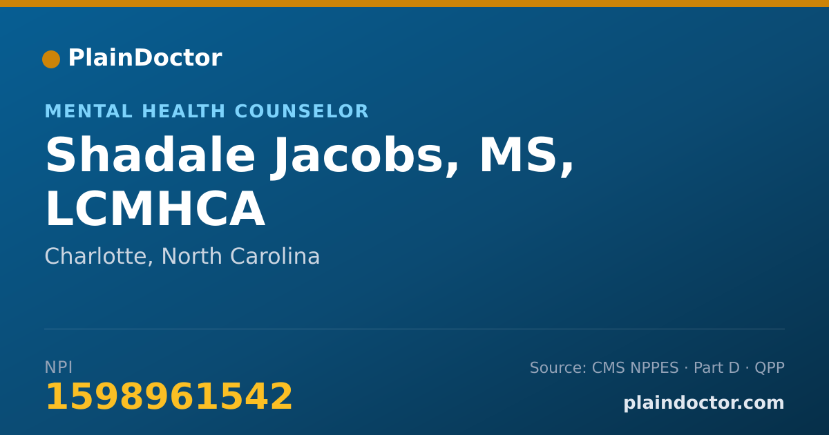 Shareable card for Shadale Jacobs, MS, LCMHCA - Mental Health Counselor, Charlotte, NC