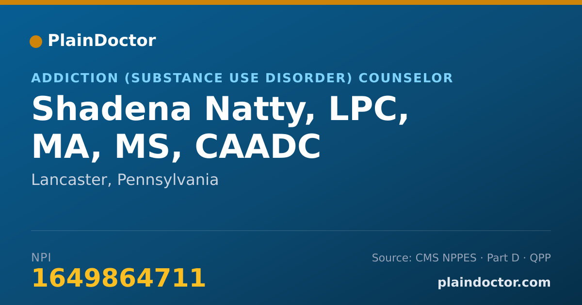 Shareable card for Shadena Natty, LPC, MA, MS, CAADC - Addiction (Substance Use Disorder) Counselor, Lancaster, PA