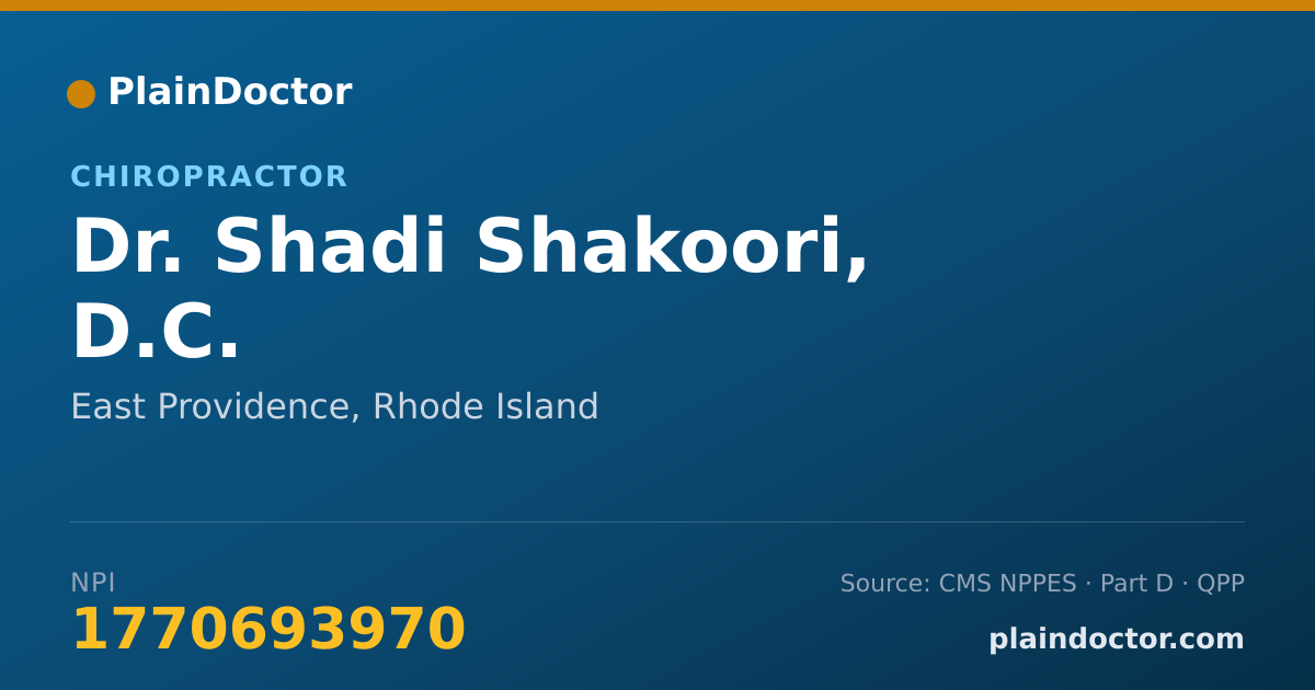 Shareable card for Shadi Shakoori, D.C. - Chiropractor, East Providence, RI