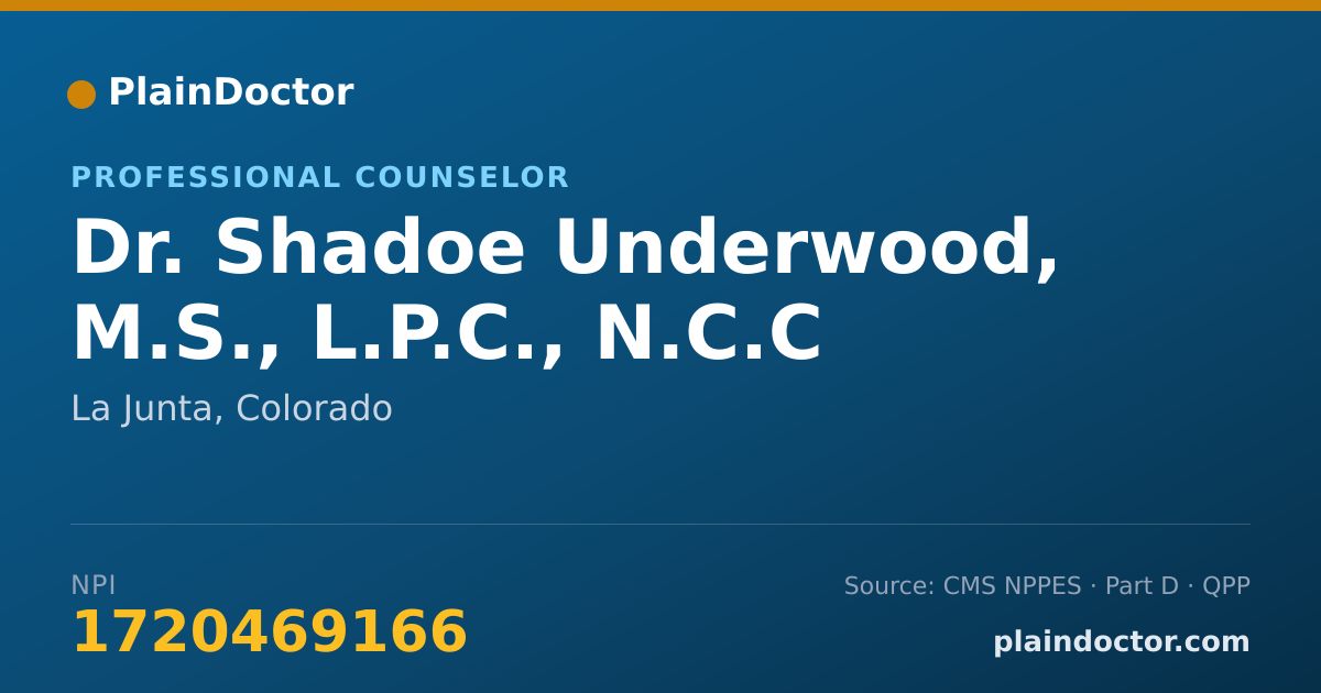 Shareable card for Shadoe Underwood, M.S., L.P.C., N.C.C - Professional Counselor, La Junta, CO