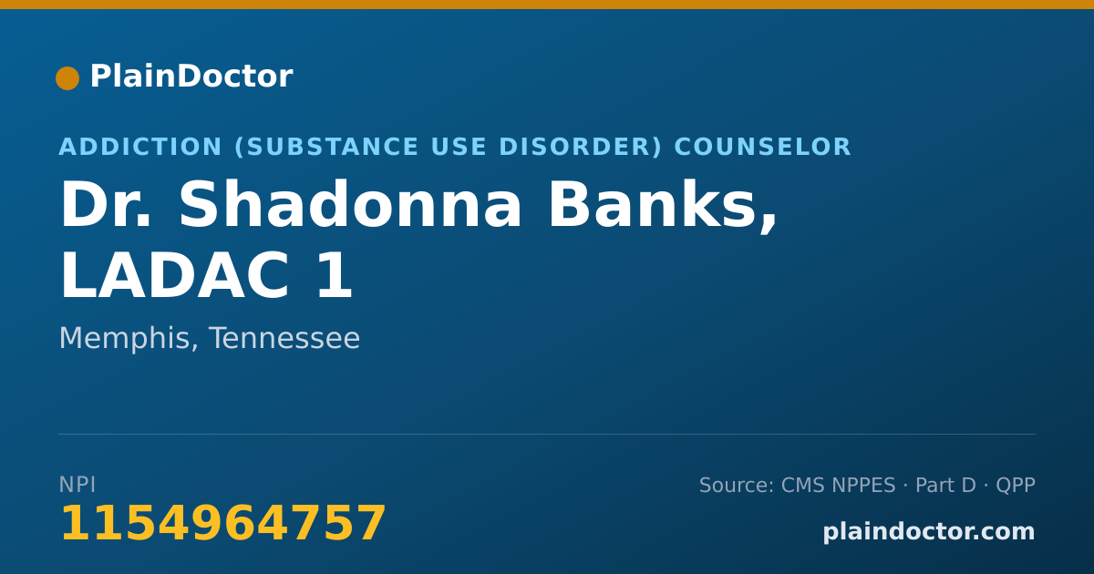 Shareable card for Shadonna Banks, LADAC 1 - Addiction (Substance Use Disorder) Counselor, Memphis, TN