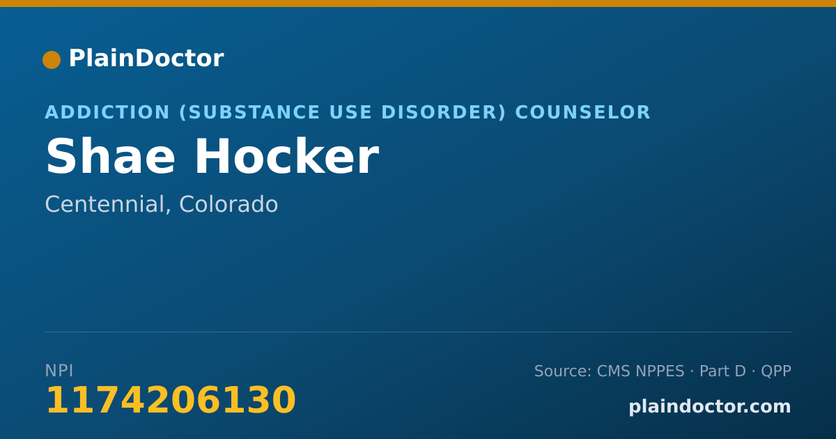 Shareable card for Shae Hocker - Addiction (Substance Use Disorder) Counselor, Centennial, CO