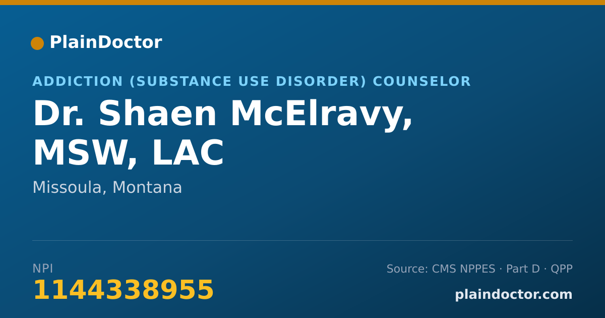 Shareable card for Shaen McElravy, MSW, LAC - Addiction (Substance Use Disorder) Counselor, Missoula, MT