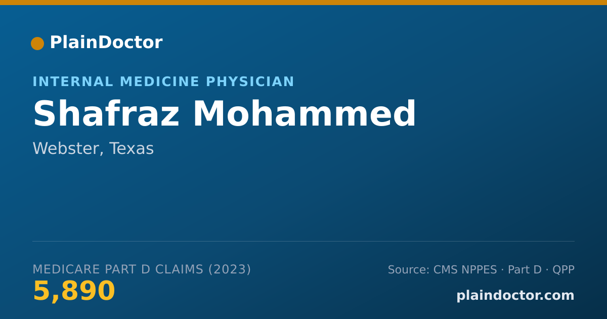 Shareable card for Shafraz Mohammed - Internal Medicine Physician, Webster, TX