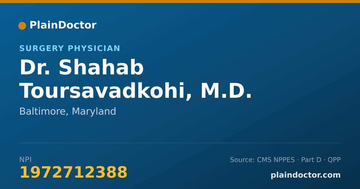 Shareable card for Shahab Toursavadkohi, M.D. - Surgery Physician, Baltimore, MD