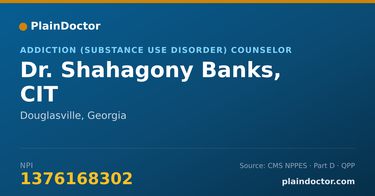 Shareable card for Shahagony Banks, CIT - Addiction (Substance Use Disorder) Counselor, Douglasville, GA