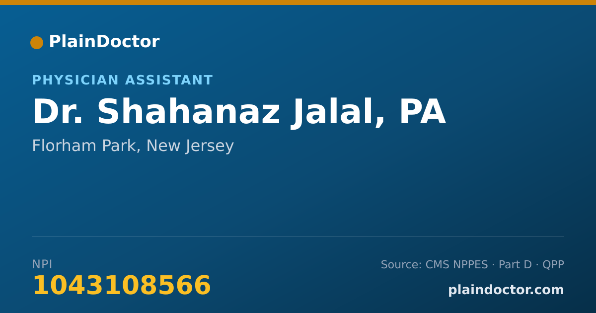 Shareable card for Shahanaz Jalal, PA - Physician Assistant, Florham Park, NJ