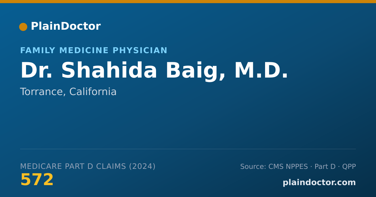 Shareable card for Shahida Baig, M.D. - Family Medicine Physician, Torrance, CA