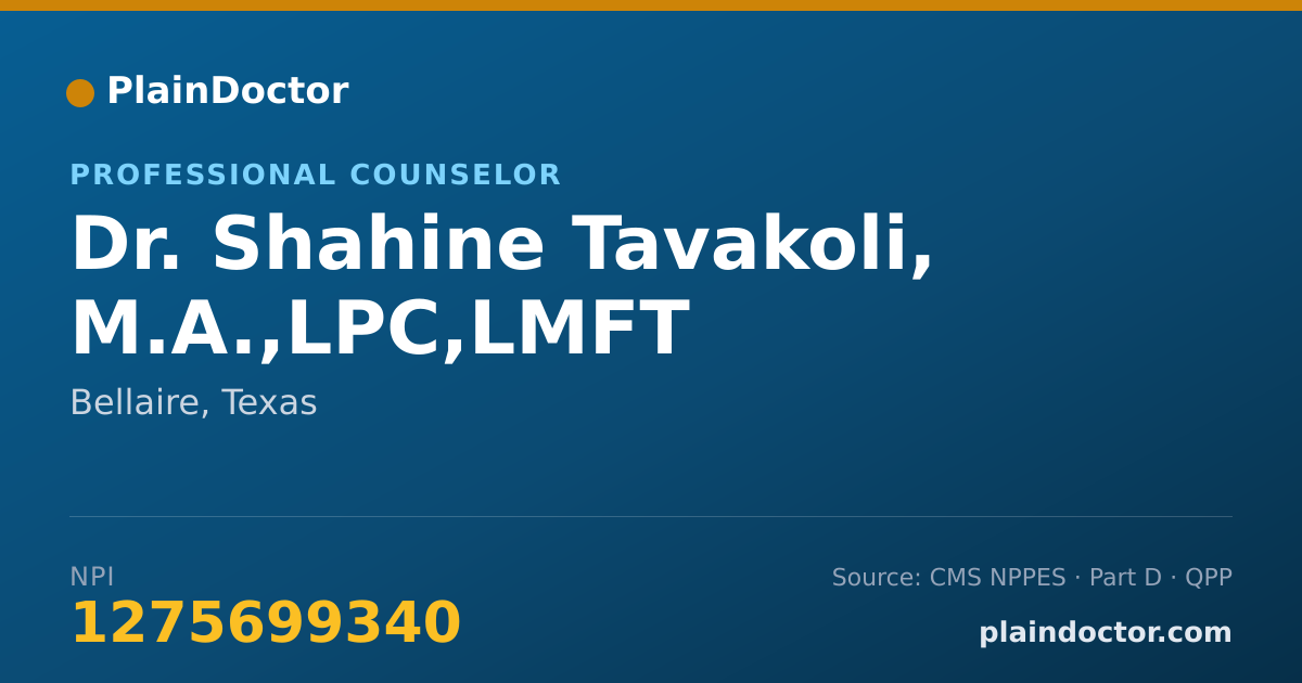 Shareable card for Shahine Tavakoli, M.A.,LPC,LMFT - Professional Counselor, Bellaire, TX
