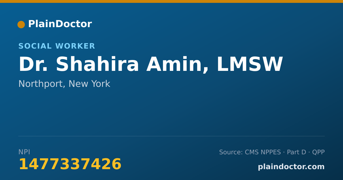 Shareable card for Shahira Amin, LMSW - Social Worker, Northport, NY