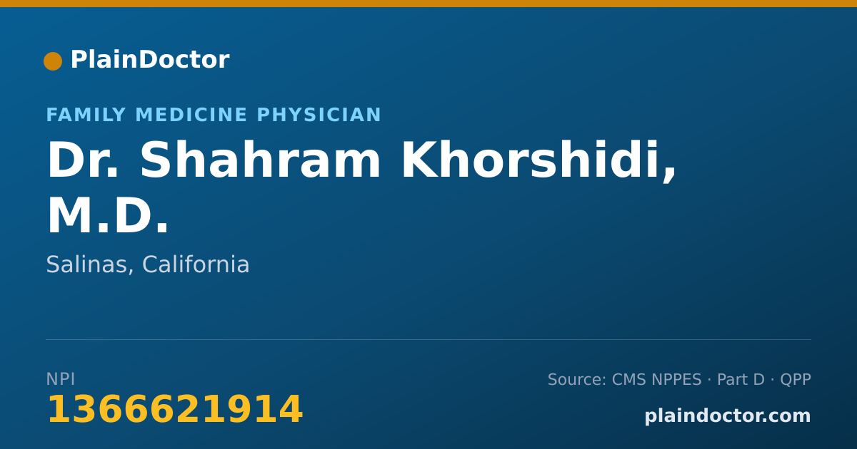Shareable card for Shahram Khorshidi, M.D. - Family Medicine Physician, Salinas, CA