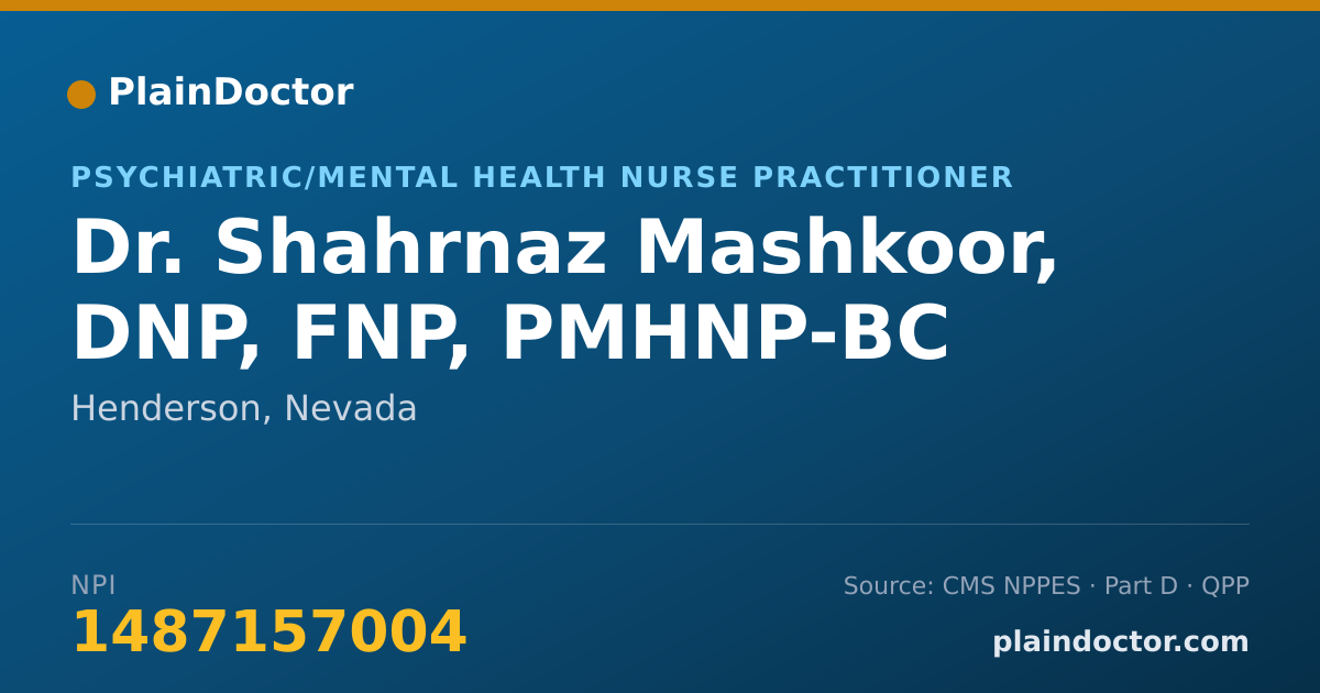 Shareable card for Shahrnaz Mashkoor, DNP, FNP, PMHNP-BC - Psychiatric/Mental Health Nurse Practitioner, Henderson, NV
