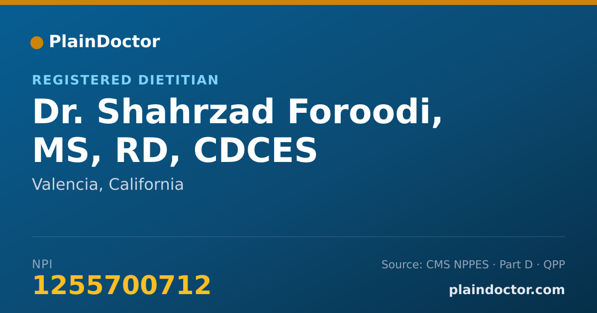 Shareable card for Shahrzad Foroodi, MS, RD, CDCES - Registered Dietitian, Valencia, CA