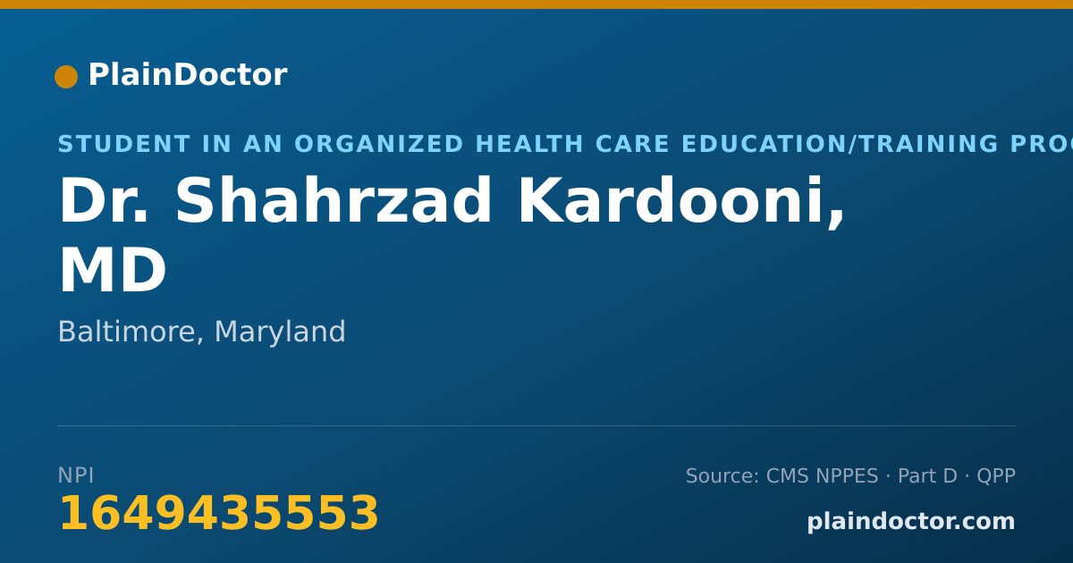 Shareable card for Shahrzad Kardooni, MD - Student in an Organized Health Care Education/Training Program, Baltimore, MD