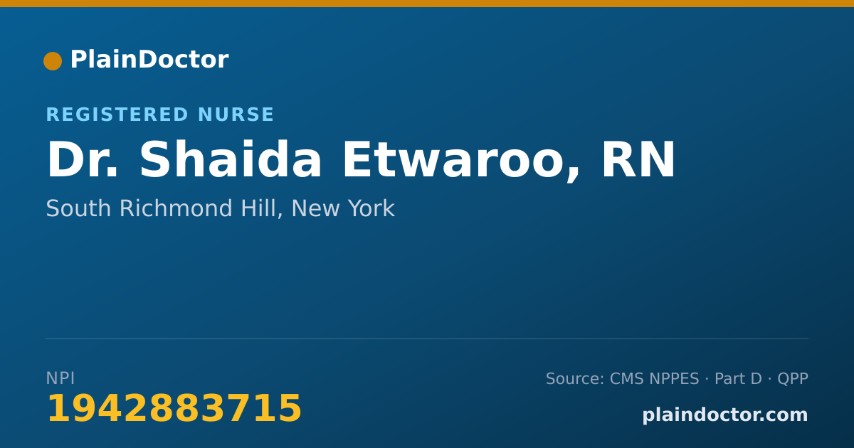 Shareable card for Shaida Etwaroo, RN - Registered Nurse, South Richmond Hill, NY