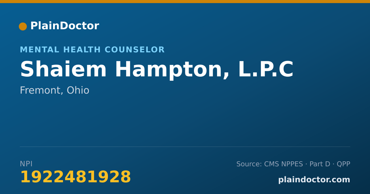 Shareable card for Shaiem Hampton, L.P.C - Mental Health Counselor, Fremont, OH
