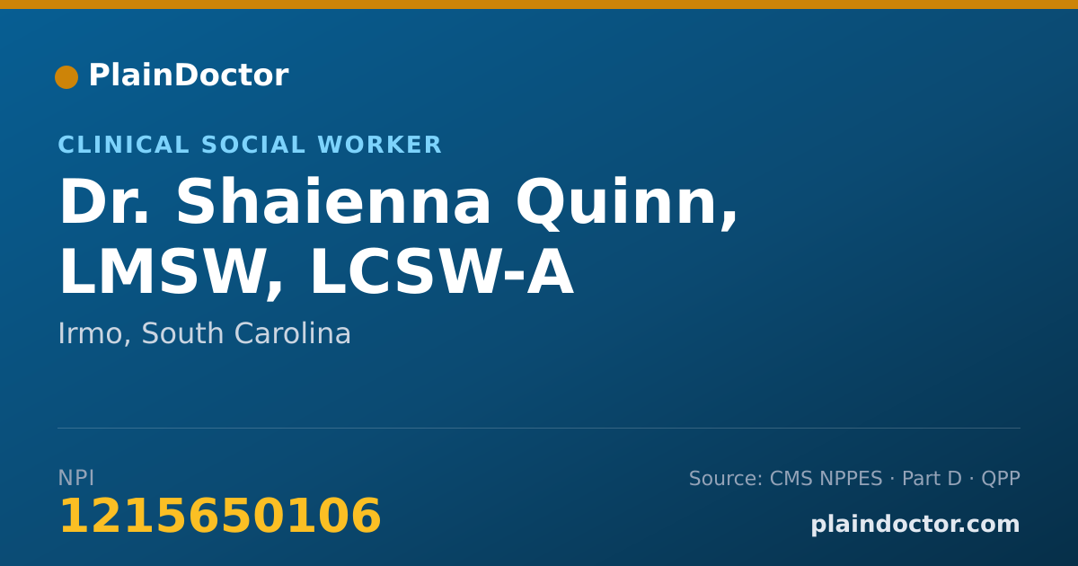Shareable card for Shaienna Quinn, LMSW, LCSW-A - Clinical Social Worker, Irmo, SC